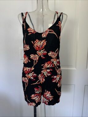 Obey Black Floral Open Back Romper